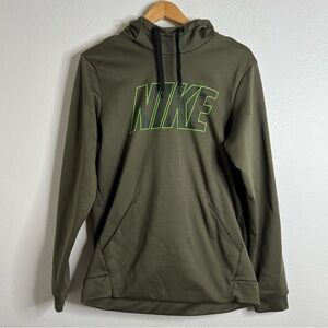 Nike Dri-Fit Mens Olive Green Long Sleeve Pullover Logo Pocket Hoodie Size S